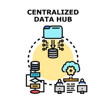 Centralized data hub system processing digital information Stock Illustration