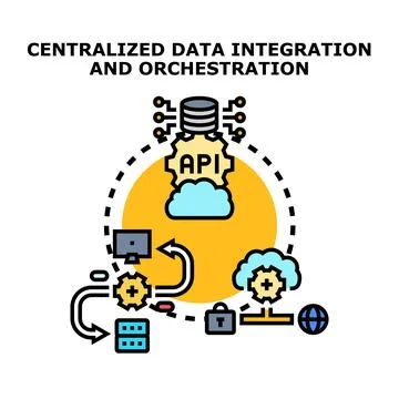 Centralized data integration facilitating network orchestration and api man.. 스톡 일러스트