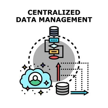 Centralized data management system controlling information flow Stock Illustration