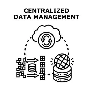 Centralized data management system controlling information flow Stock Illustration