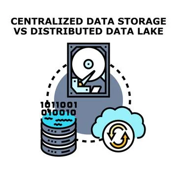Centralized data storage versus distributed data lake concept Stock Illustration