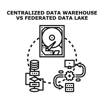 Centralized data warehouse versus federated data lake concept 스톡 일러스트