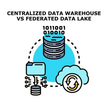 Centralized data warehouse versus federated data lake architecture Stock Illustration