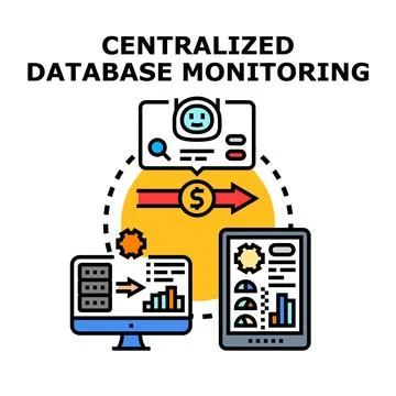 Centralized database monitoring system controlling information flow イラスト素材