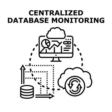 Centralized database monitoring system data analysis Illustrazione stock