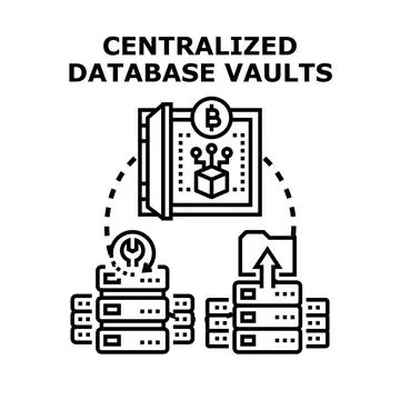 Centralized database vaults protecting crypto data and files Stock Illustration