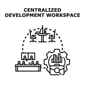 Centralized development workspace managing business process and project team Stock Illustration