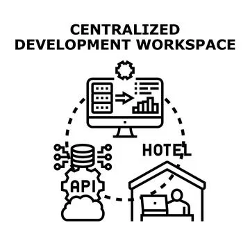 Centralized development workspace managing remote api integration 스톡 일러스트