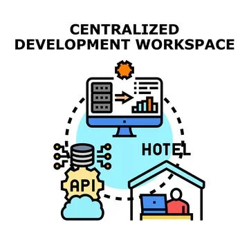 Centralized development workspace managing remote api integration 库存插图