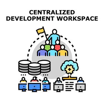 Centralized development workspace managing team collaboration and resources 스톡 일러스트