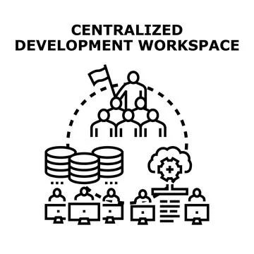 Centralized development workspace managing team collaboration and resources Illustrazione stock