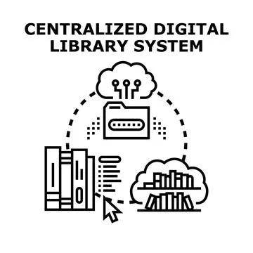 Centralized digital library system for accessing information Stock Illustration