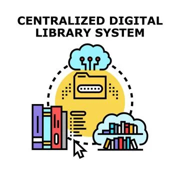 Centralized digital library system for accessing information Stock Illustration