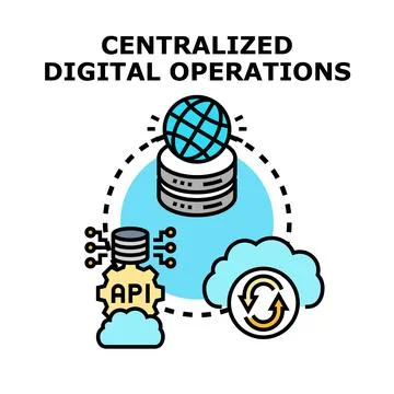 Centralized digital operations integrating data cloud concepts 스톡 일러스트