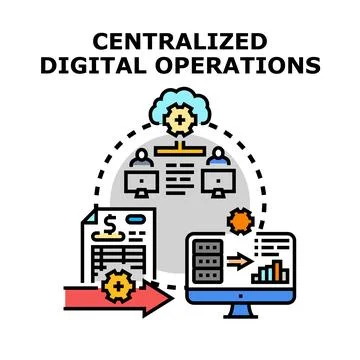 Centralized digital operations managing data flow and analytics Illustrazione stock