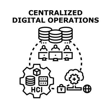 Centralized digital operations managing data and infrastructure Stock Illustration