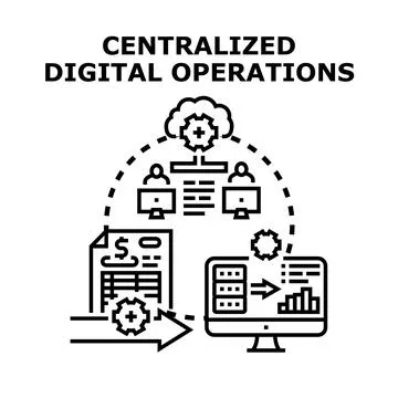 Centralized digital operations managing data flow and analytics Stock Illustration