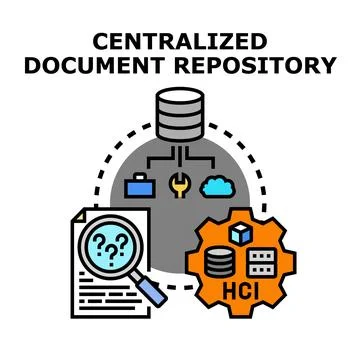 Centralized document repository management system collecting data Stock Illustration