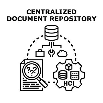 Centralized document repository management system collecting data Stock Illustration