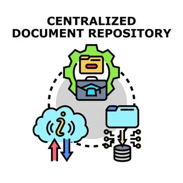 Centralized document repository system concept managing digital information.. Stock Illustration