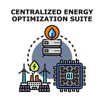 Centralized energy optimization suite managing smart power grid Ilustração Stock