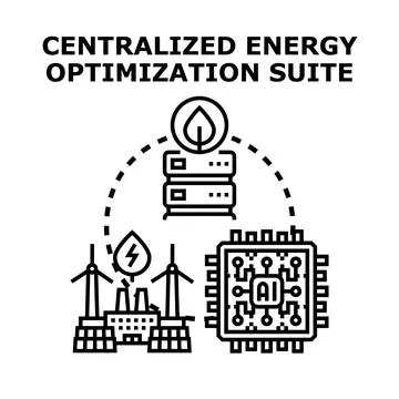 Centralized energy optimization suite managing smart power grid Ilustración de archivo