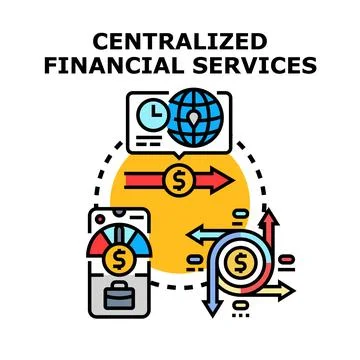 Centralized financial services model managing global transactions Stock Illustration