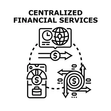 Centralized financial services model managing global transactions Stock Illustration
