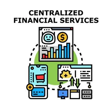 Centralized financial services system connecting user, data, and transactions Stock Illustration