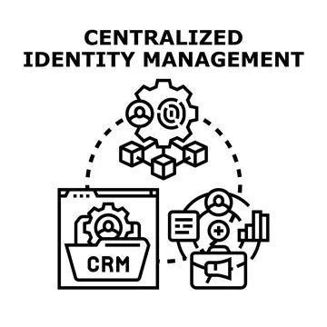 Centralized identity management system organizing client data and user accoun Stock Illustration
