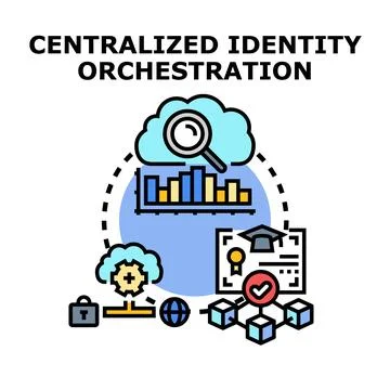 Centralized identity orchestration managing digital access and security イラスト素材