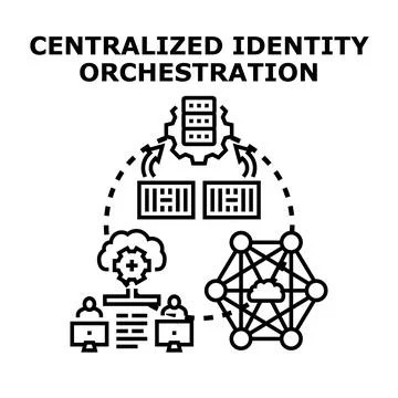 Centralized identity orchestration managing digital user access Stock Illustration