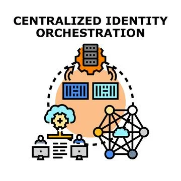 Centralized identity orchestration managing digital user access Stock Illustration
