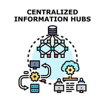 Centralized information hubs managing data network flow Illustrazione stock