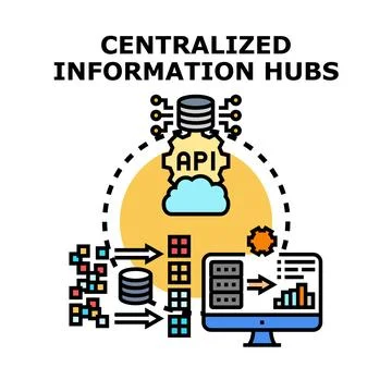 Centralized information hubs managing digital data flow Stock Illustration
