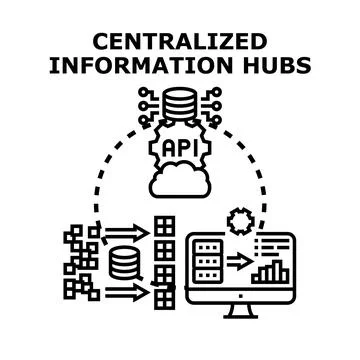 Centralized information hubs managing digital data flow 库存插图