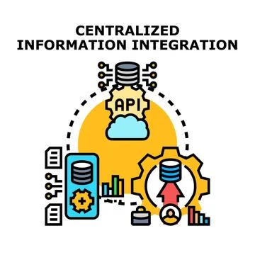 Centralized information integrating data processing via api Stock Illustration