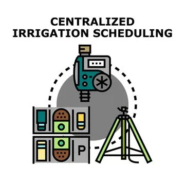 Centralized irrigation scheduling system managing water flow 库存插图