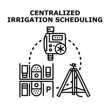 Centralized irrigation scheduling system managing water flow Stock Illustration
