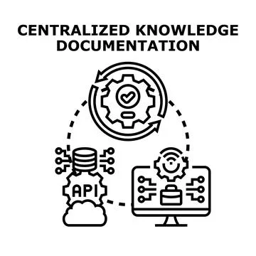 Centralized knowledge documentation system managing data workflow with api Illustrazione stock