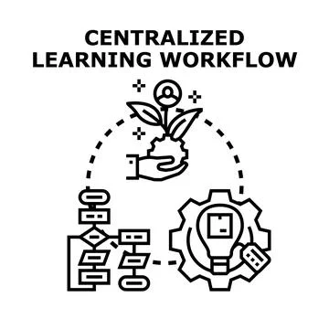Centralized learning workflow concept creating innovative solutions Stock Illustration