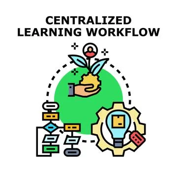 Centralized learning workflow concept creating innovative solutions Stock Illustration
