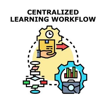 Centralized learning workflow process achieving successful data analysis Stockillustratie