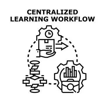 Centralized learning workflow process achieving successful data analysis Stock Illustration