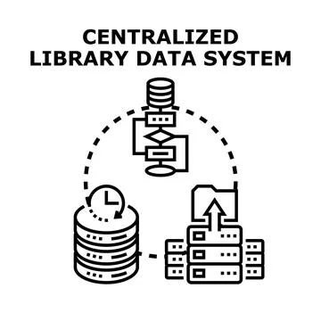 Centralized library data system concept illustration Stock Illustration