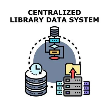 Centralized library data system concept illustration Stock Illustration