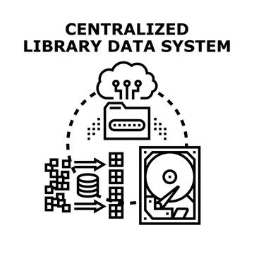Centralized library data system digital storage technology Stock Illustration