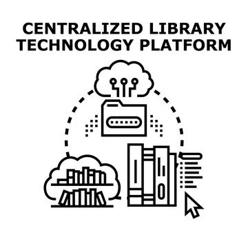 Centralized library technology platform connecting digital resources Stock Illustration