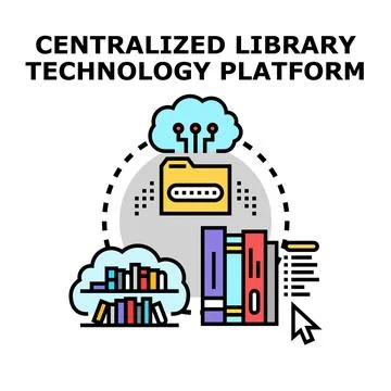 Centralized library technology platform connecting digital resources Stock Illustration