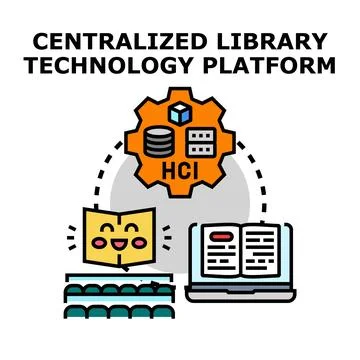 Centralized library technology platform connecting physical and digital res.. Stock Illustration